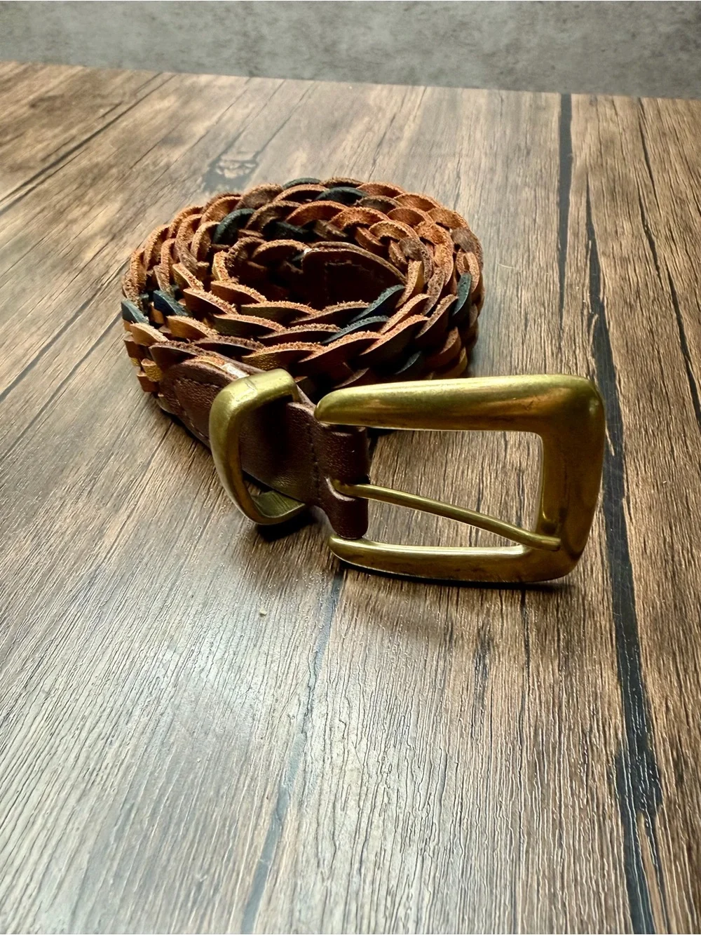 Boho Vintage women’s Braided Leather Belt - Brown navy gold green